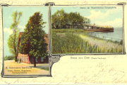 Ansichtskarte , gelaufen 1908: H. Schween's Gast- und Fährhaus, Salon, Garten, Kegelbahn, Fernsprechstelle